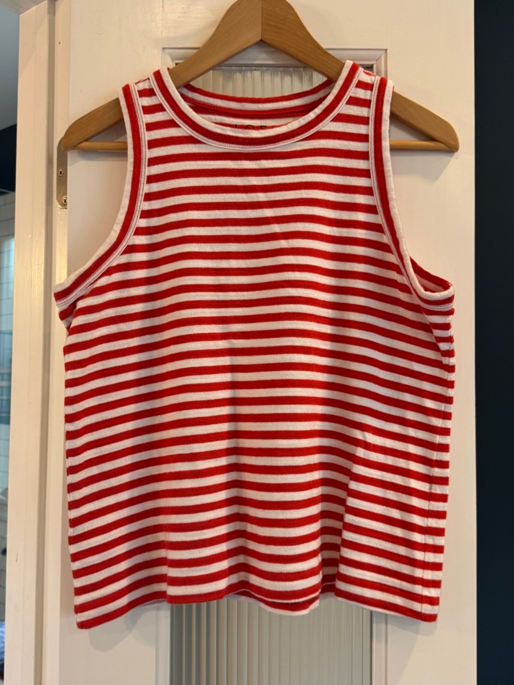 LOFT Red and White Striped Sleeveless Tank Top